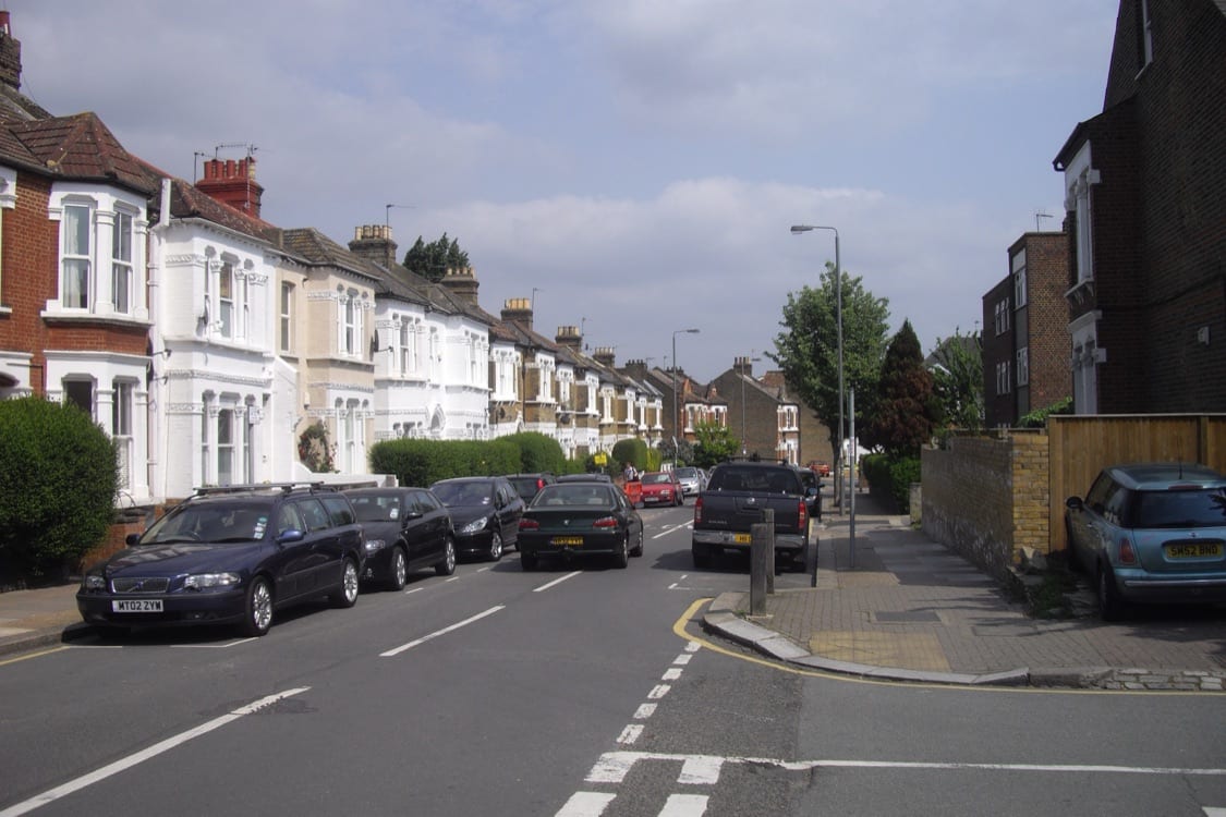 Residential street of Victorian terraced houses in the London Borough of Wandsworth